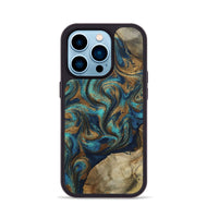 iPhone 14 Pro Wood Phone Case - Rodolfo (Teal & Gold, 800693)