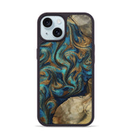 iPhone 15 Wood Phone Case - Rodolfo (Teal & Gold, 800693)