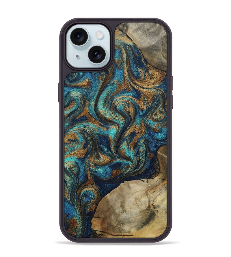 iPhone 15 Plus Wood Phone Case - Rodolfo (Teal & Gold, 800693)