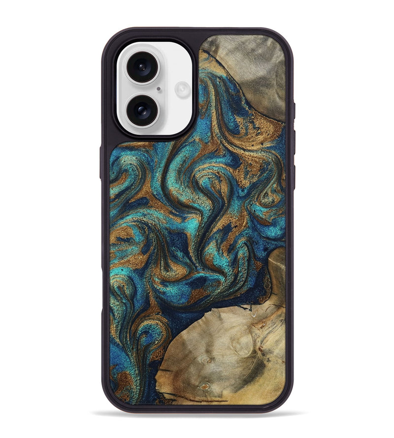 iPhone 16 Plus Wood Phone Case - Rodolfo (Teal & Gold, 800693)