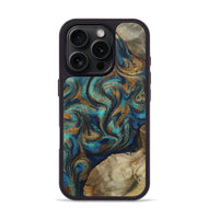 iPhone 16 Pro Wood Phone Case - Rodolfo (Teal & Gold, 800693)