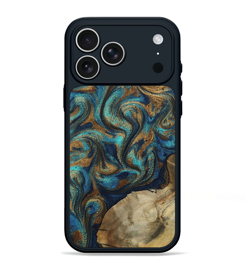 iPhone 17 Pro Max Wood Phone Case - Rodolfo (Teal & Gold, 800693)