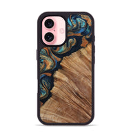 iPhone 16 Wood Phone Case - Levar (Teal & Gold, 800695)