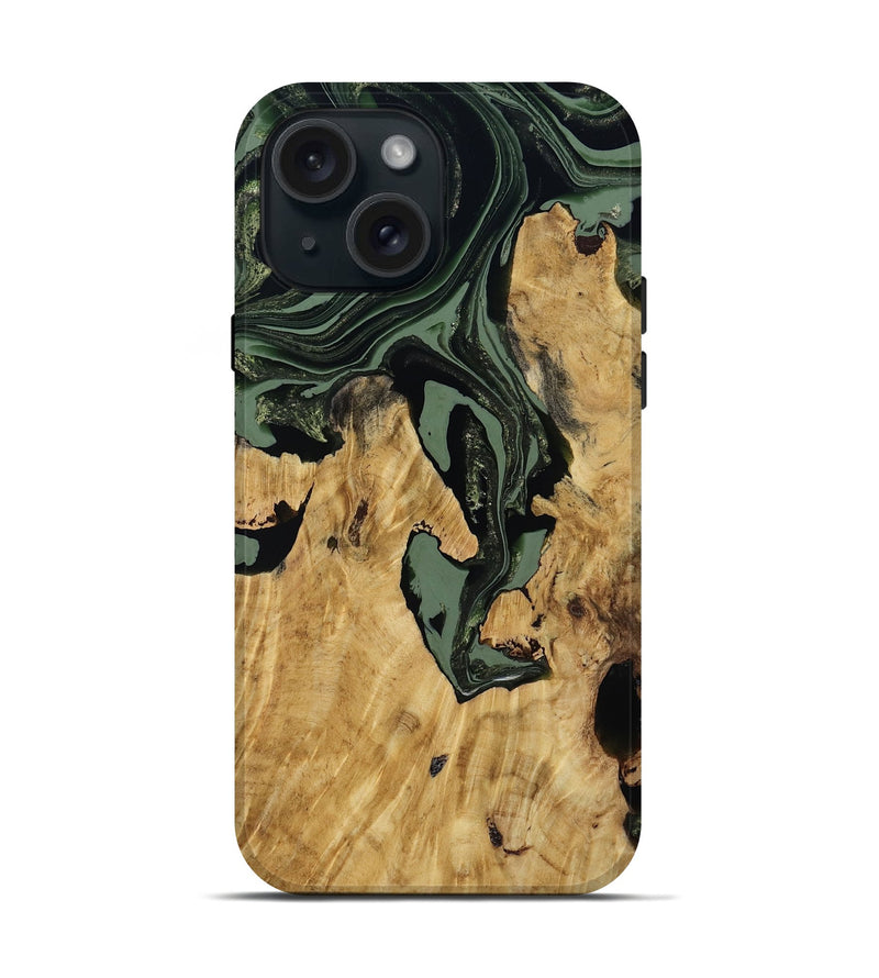 iPhone 15 Wood Live Edge Phone Case - Warner (Green, 800700)