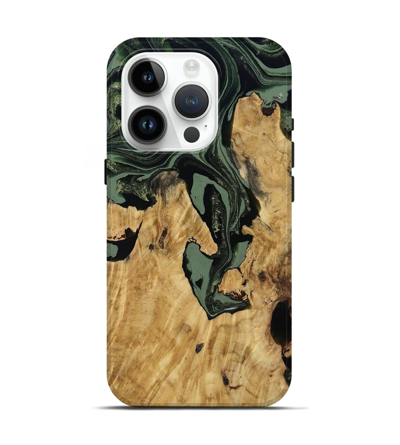 iPhone 15 Pro Wood Live Edge Phone Case - Warner (Green, 800700)