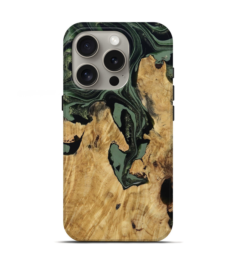 iPhone 16 Pro Wood Live Edge Phone Case - Warner (Green, 800700)