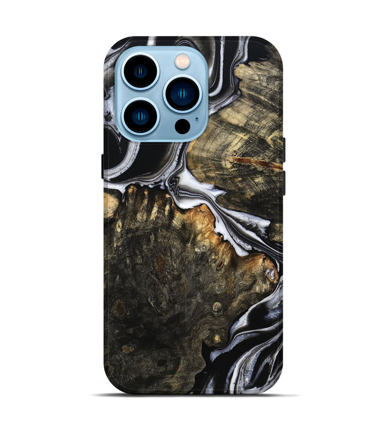 iPhone 14 Pro Wood Live Edge Phone Case - Hoyt (Black & White, 800701)