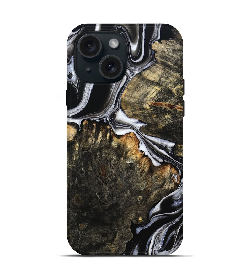 iPhone 15 Wood Live Edge Phone Case - Hoyt (Black & White, 800701)