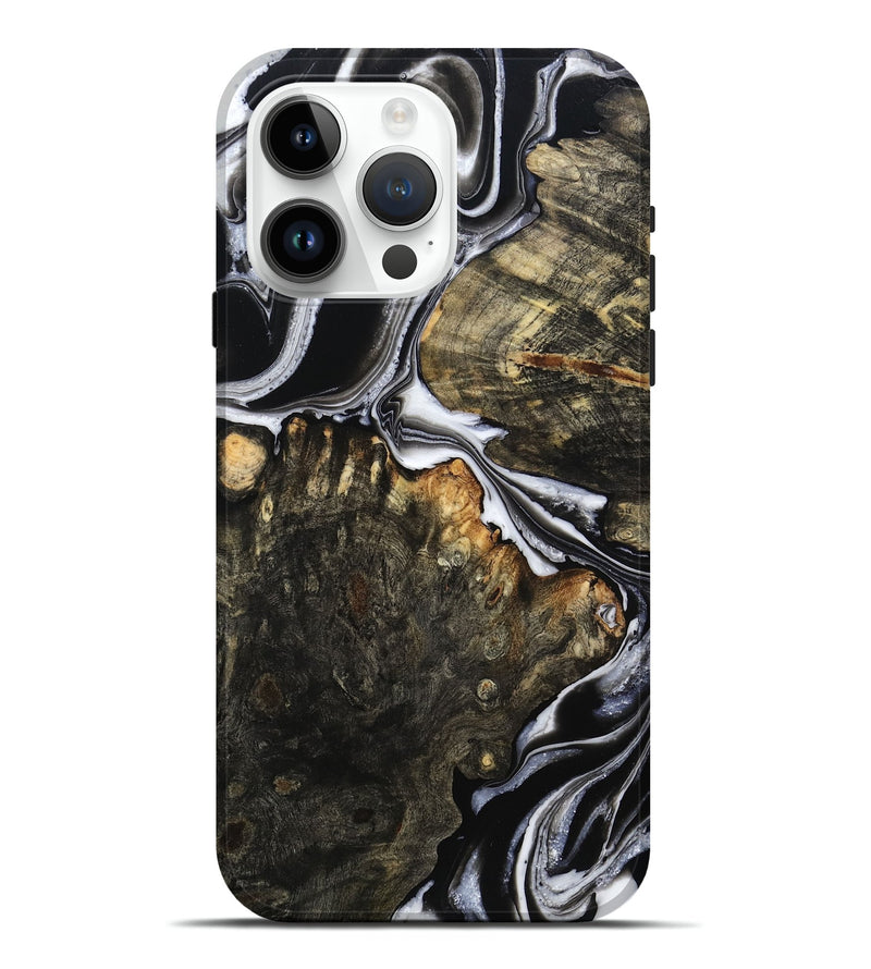 iPhone 15 Pro Max Wood Live Edge Phone Case - Hoyt (Black & White, 800701)