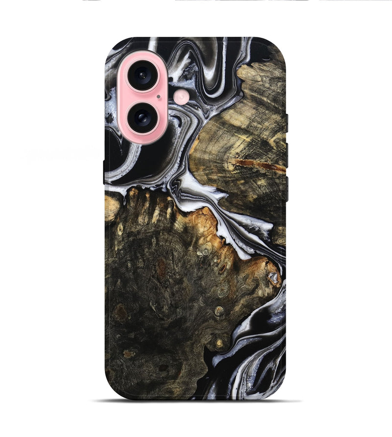 iPhone 16 Wood Live Edge Phone Case - Hoyt (Black & White, 800701)