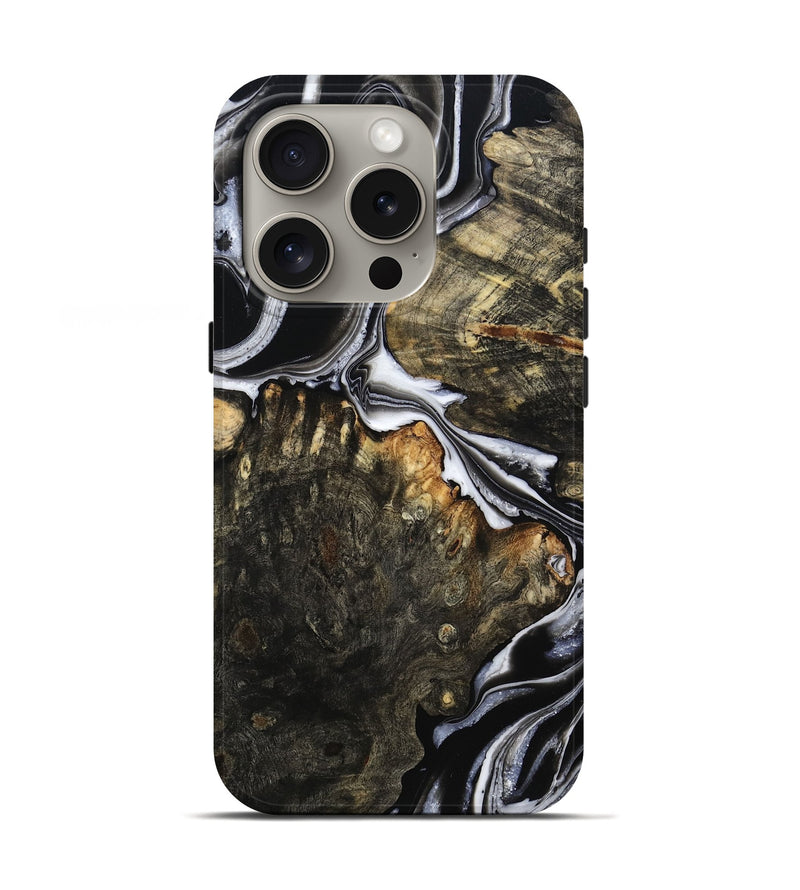 iPhone 16 Pro Wood Live Edge Phone Case - Hoyt (Black & White, 800701)