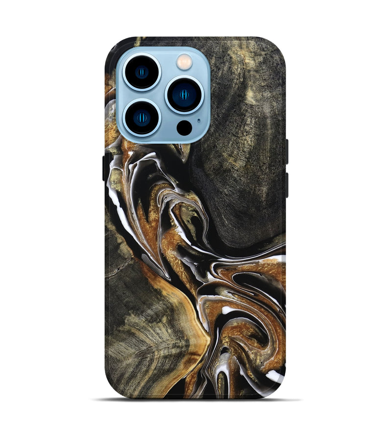 iPhone 14 Pro Wood Live Edge Phone Case - Roni (Black & White, 800702)