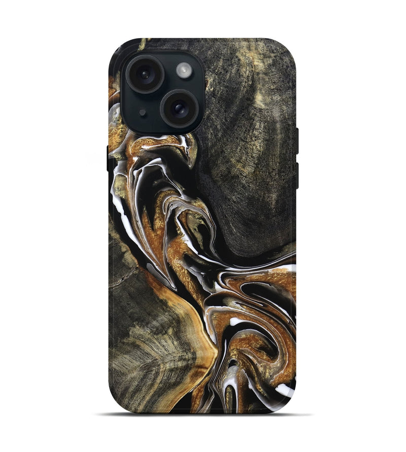 iPhone 15 Wood Live Edge Phone Case - Roni (Black & White, 800702)