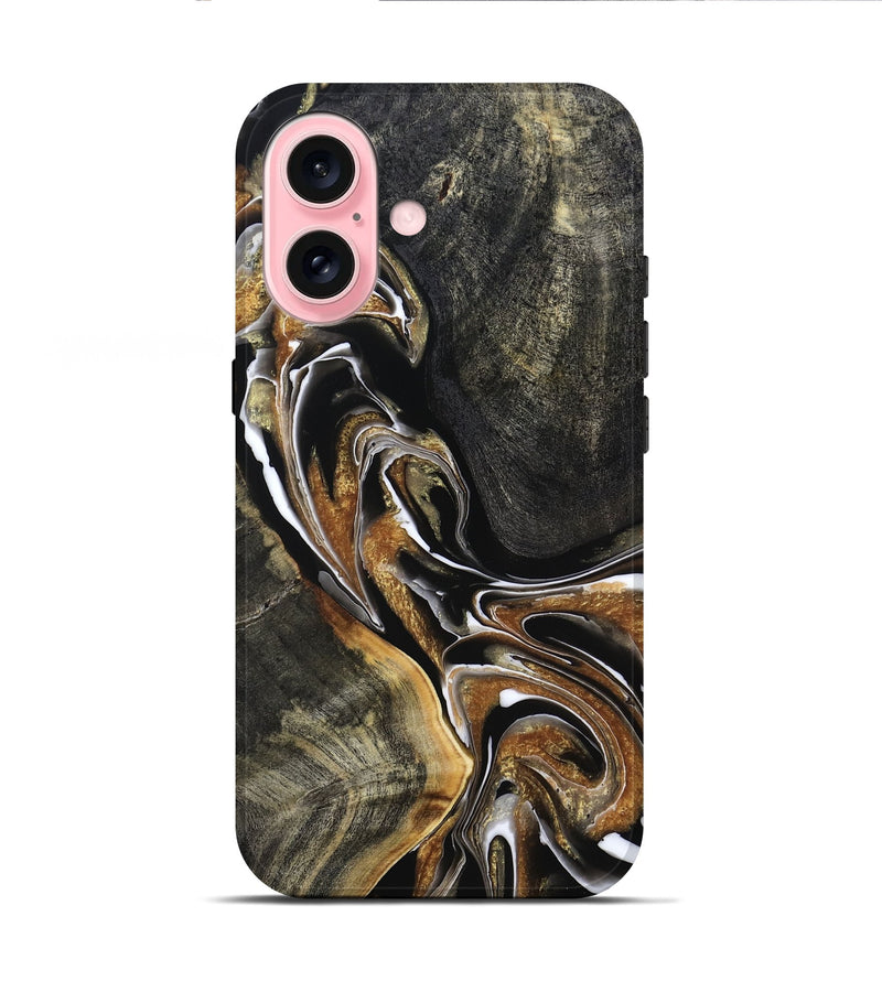 iPhone 16 Wood Live Edge Phone Case - Roni (Black & White, 800702)