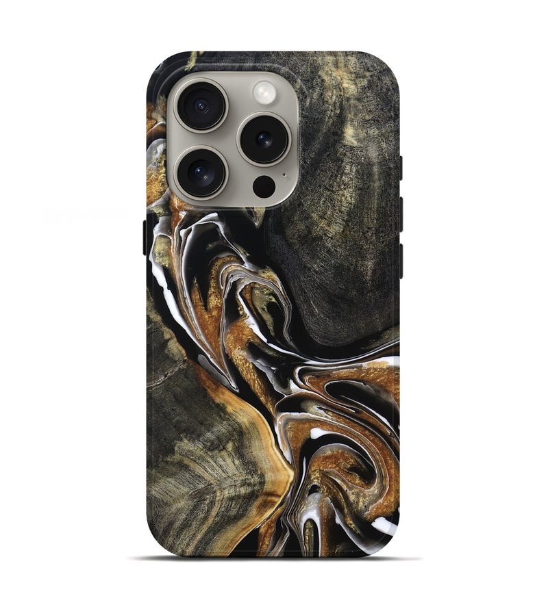 iPhone 16 Pro Wood Live Edge Phone Case - Roni (Black & White, 800702)