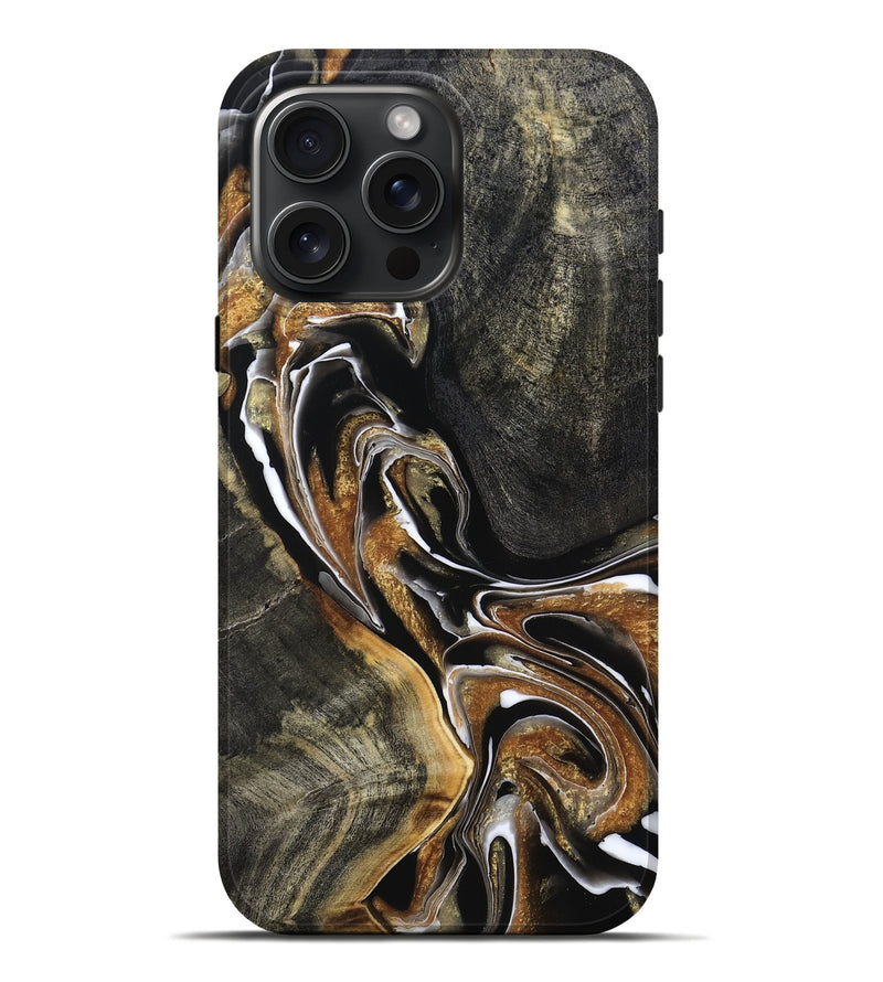 iPhone 16 Pro Max Wood Live Edge Phone Case - Roni (Black & White, 800702)