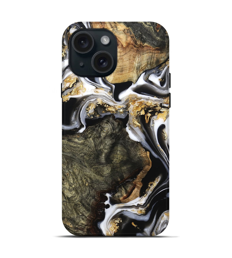 iPhone 15 Wood Live Edge Phone Case - Callie (Black & White, 800703)