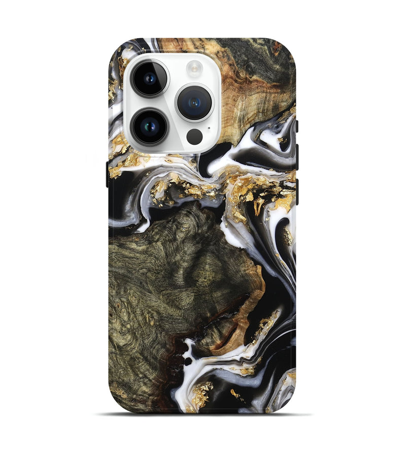 iPhone 15 Pro Wood Live Edge Phone Case - Callie (Black & White, 800703)