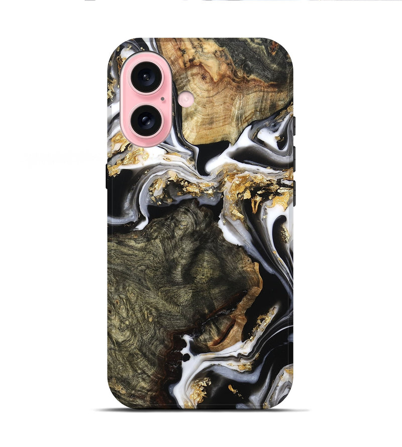iPhone 16 Wood Live Edge Phone Case - Callie (Black & White, 800703)