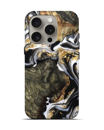 iPhone 16 Pro Wood Live Edge Phone Case - Callie (Black & White, 800703)
