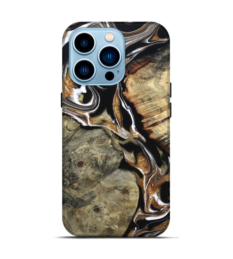 iPhone 14 Pro Wood Live Edge Phone Case - Maud (Black & White, 800704)