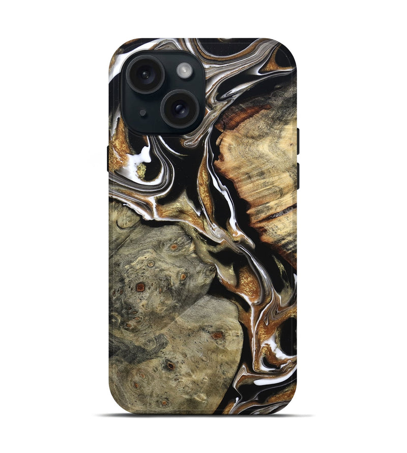 iPhone 15 Wood Live Edge Phone Case - Maud (Black & White, 800704)