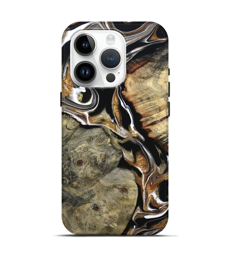 iPhone 15 Pro Wood Live Edge Phone Case - Maud (Black & White, 800704)