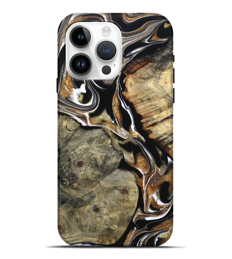 iPhone 15 Pro Max Wood Live Edge Phone Case - Maud (Black & White, 800704)