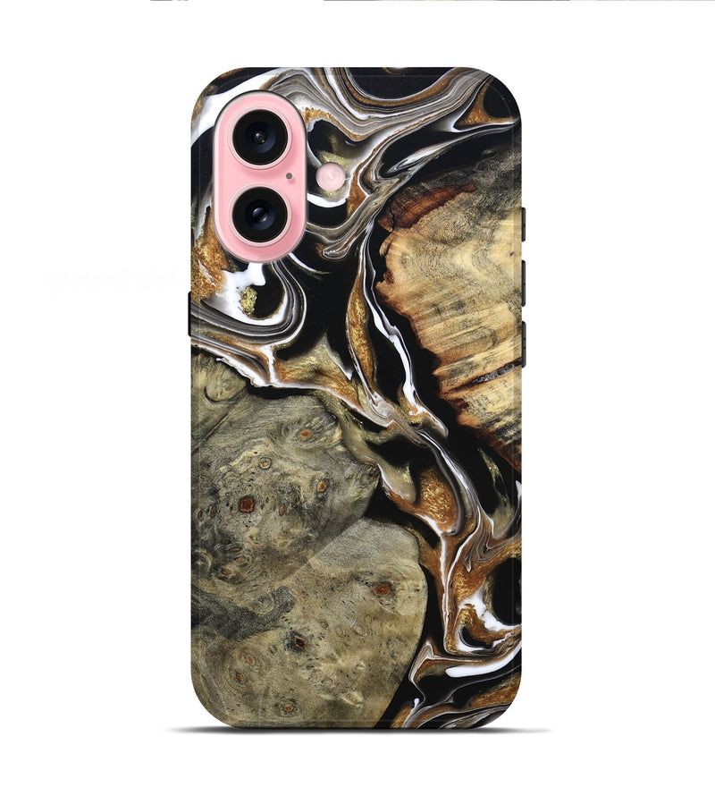 iPhone 16 Wood Live Edge Phone Case - Maud (Black & White, 800704)