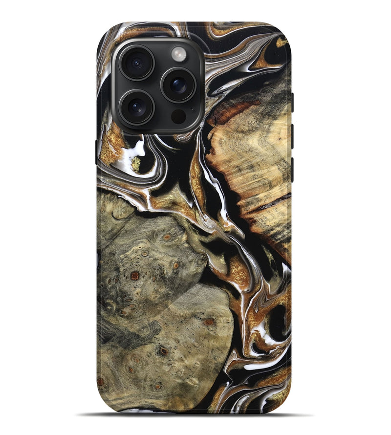 iPhone 16 Pro Max Wood Live Edge Phone Case - Maud (Black & White, 800704)