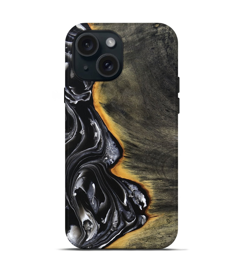 iPhone 15 Wood Live Edge Phone Case - Carson (Black & White, 800705)