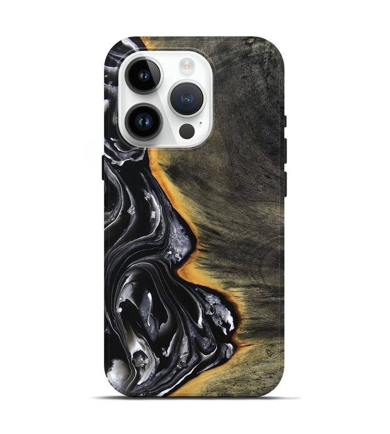 iPhone 15 Pro Wood Live Edge Phone Case - Carson (Black & White, 800705)