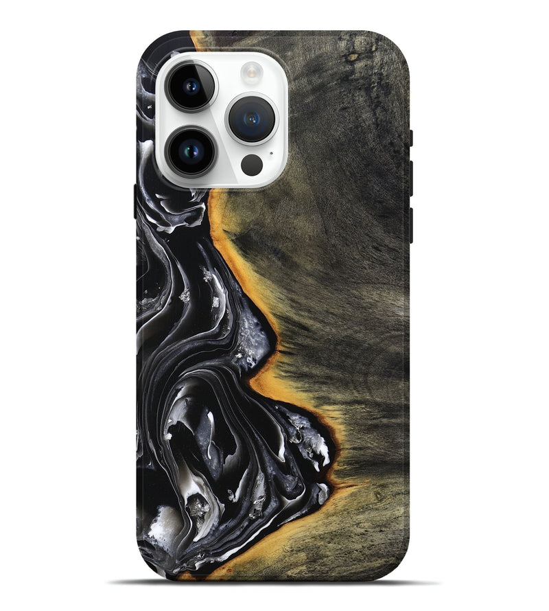 iPhone 15 Pro Max Wood Live Edge Phone Case - Carson (Black & White, 800705)
