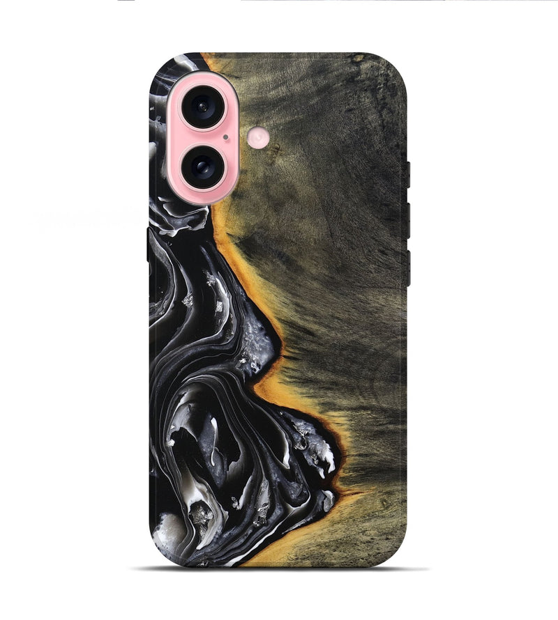 iPhone 16 Wood Live Edge Phone Case - Carson (Black & White, 800705)