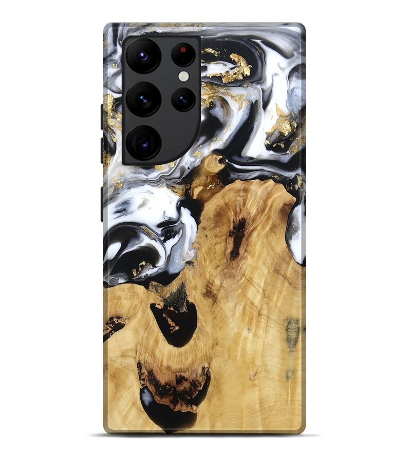 Galaxy S22 Ultra Wood Live Edge Phone Case - Alvina (Black & White, 800706)