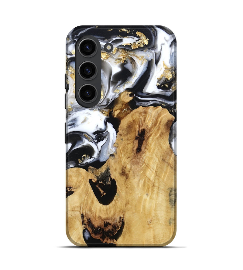 Galaxy S23 Wood Live Edge Phone Case - Alvina (Black & White, 800706)