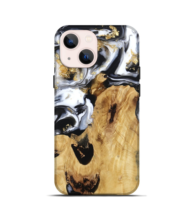 iPhone 13 mini Wood Live Edge Phone Case - Alvina (Black & White, 800706)