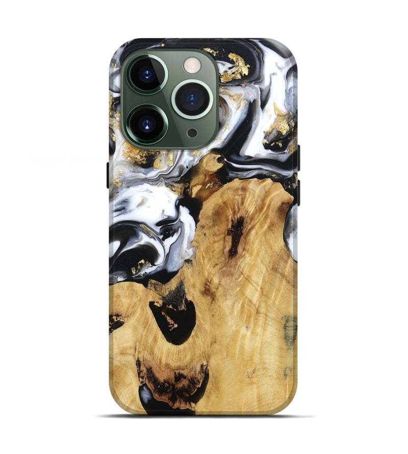 iPhone 13 Pro Wood Live Edge Phone Case - Alvina (Black & White, 800706)