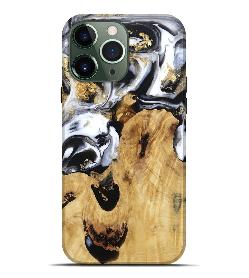 iPhone 13 Pro Max Wood Live Edge Phone Case - Alvina (Black & White, 800706)