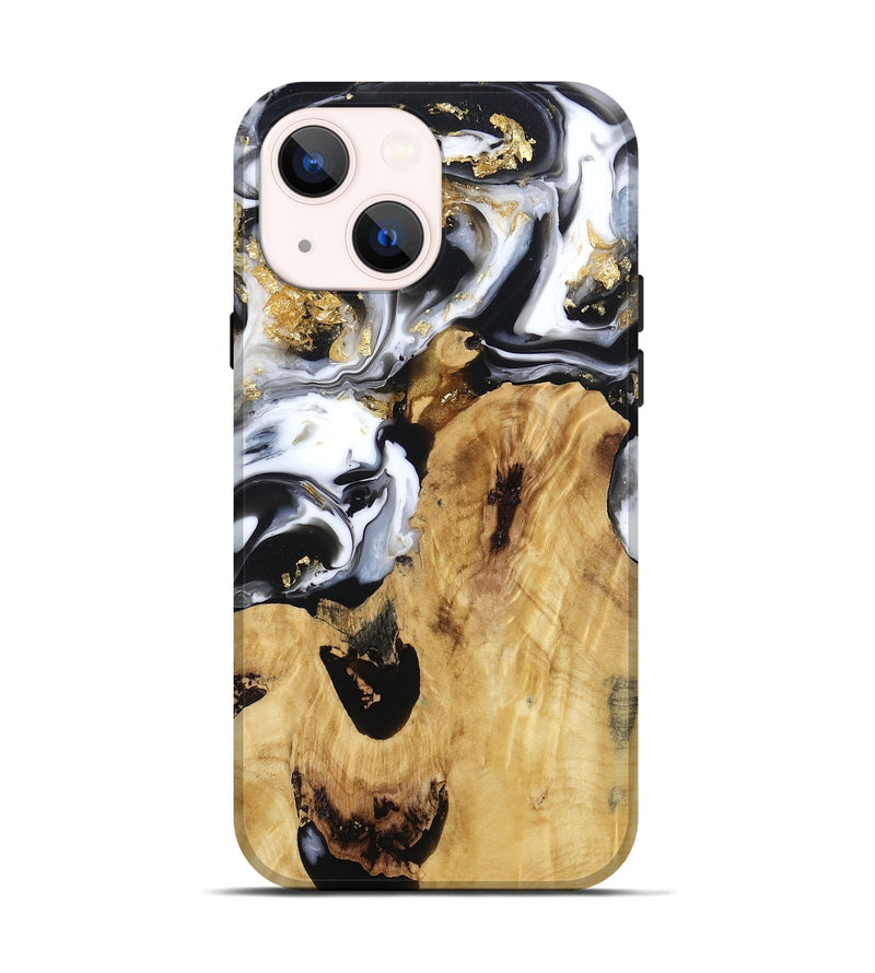 iPhone 14 Wood Live Edge Phone Case - Alvina (Black & White, 800706)