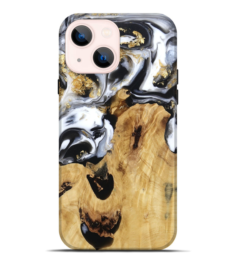 iPhone 14 Plus Wood Live Edge Phone Case - Alvina (Black & White, 800706)