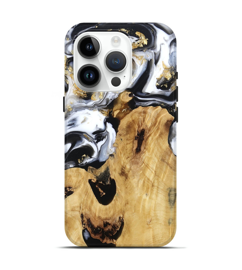 iPhone 15 Pro Wood Live Edge Phone Case - Alvina (Black & White, 800706)