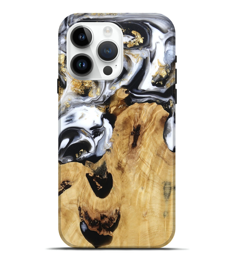 iPhone 15 Pro Max Wood Live Edge Phone Case - Alvina (Black & White, 800706)