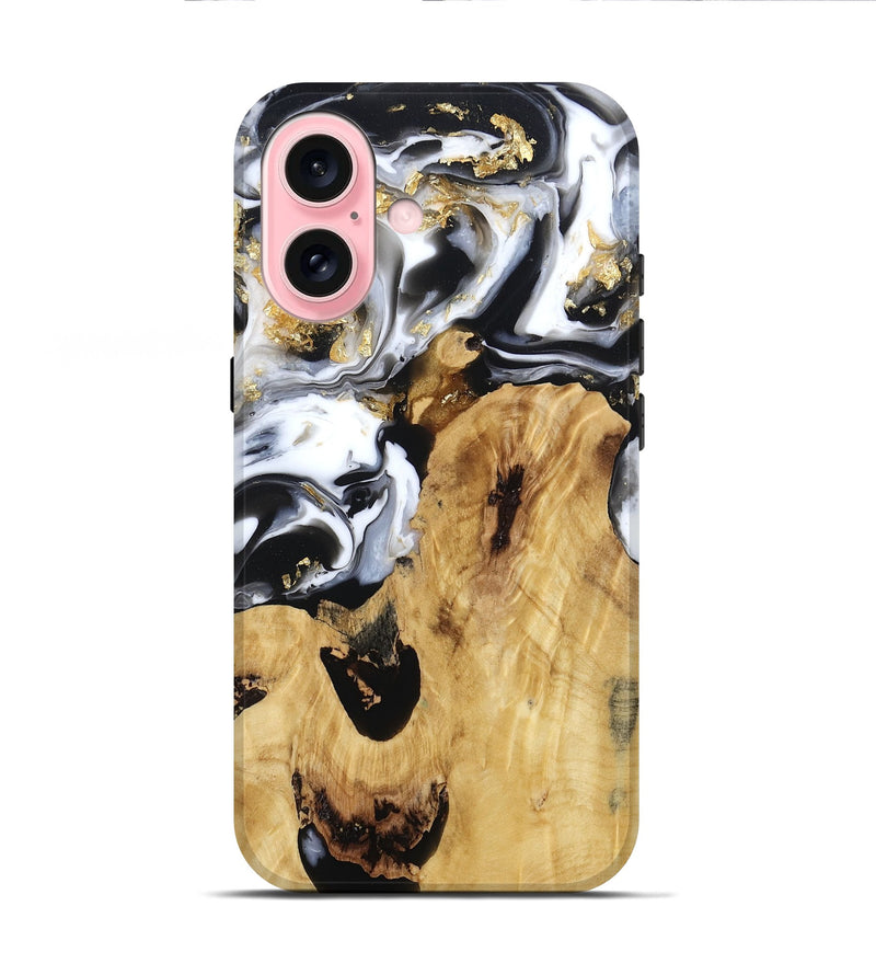 iPhone 16 Wood Live Edge Phone Case - Alvina (Black & White, 800706)