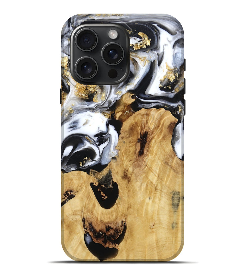 iPhone 16 Pro Max Wood Live Edge Phone Case - Alvina (Black & White, 800706)