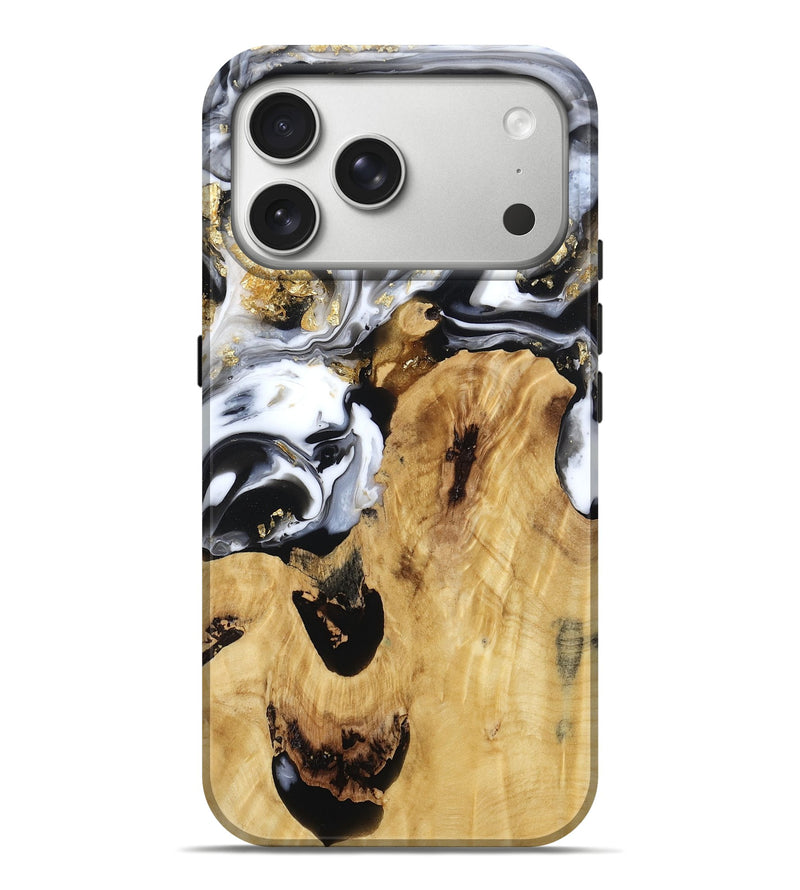 iPhone 17 Pro Max Wood Live Edge Phone Case - Alvina (Black & White, 800706)