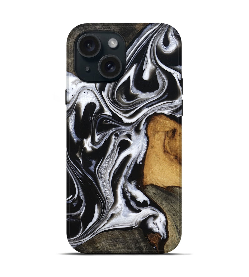 iPhone 15 Wood Live Edge Phone Case - Adley (Black & White, 800707)