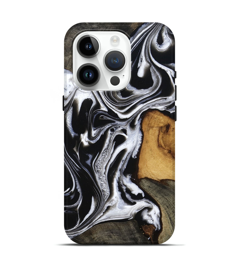 iPhone 15 Pro Wood Live Edge Phone Case - Adley (Black & White, 800707)