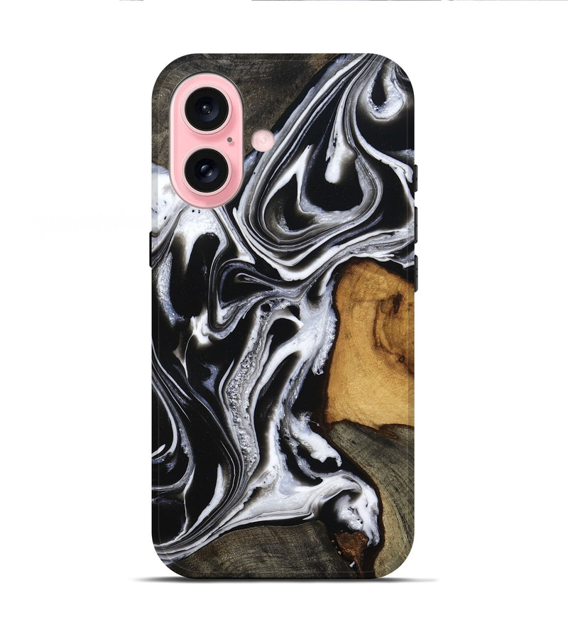 iPhone 16 Wood Live Edge Phone Case - Adley (Black & White, 800707)