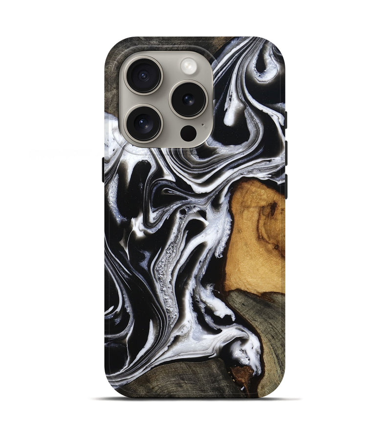 iPhone 16 Pro Wood Live Edge Phone Case - Adley (Black & White, 800707)